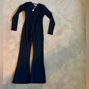 Qinsen squareneck wide leg full length black bodysuit.  Brand new.  Never used